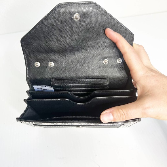 Nine West Black White Snakeskin Foldover Convertible Clutch Crossbody Bag - Picture 8 of 10